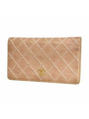 Chanel Wallet Wild Stitch Lambskin Pink Champagne Gold